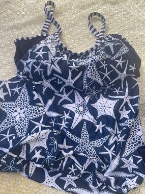 Navy & White Starfish Swim Tankini Top